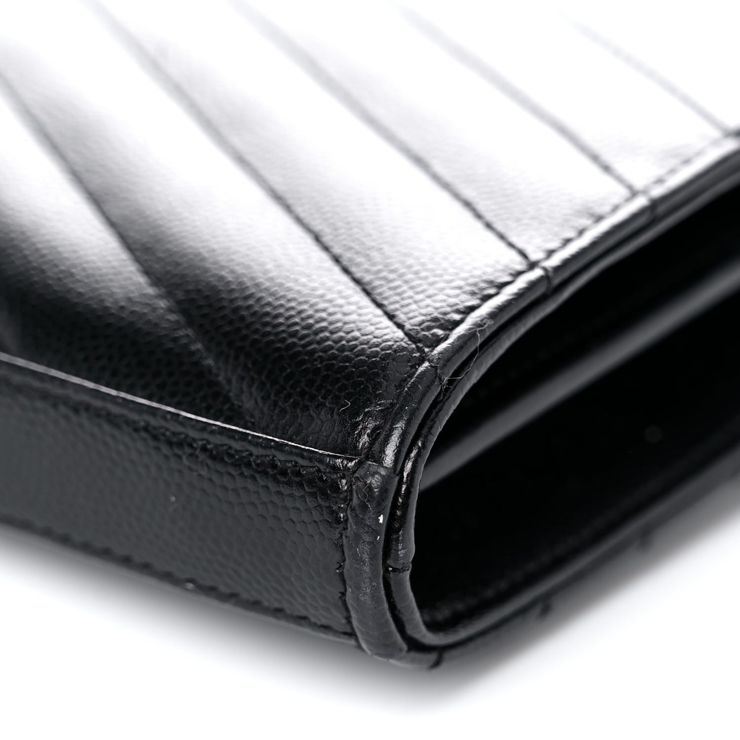 Saint Laurent Grain De Poudre Matelasse Chevron Monogram Chain Wallet Black 11 of 23