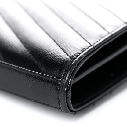 Saint Laurent Grain De Poudre Matelasse Chevron Monogram Chain Wallet Black 11 of 23