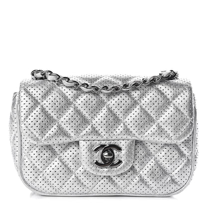 Chanel Metallic Lambskin Perforated Mini Rectangular Flap Silver 1 of 10