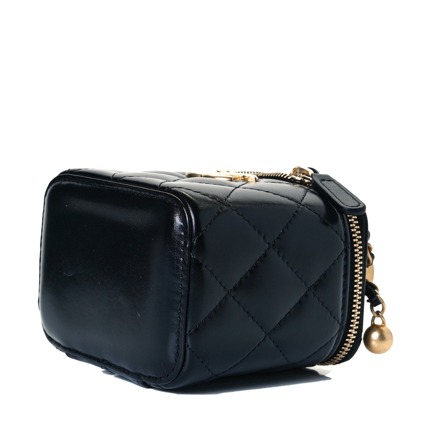 Calfskin Quilted Mini Perfect Fit Vanity Case With Chain Black