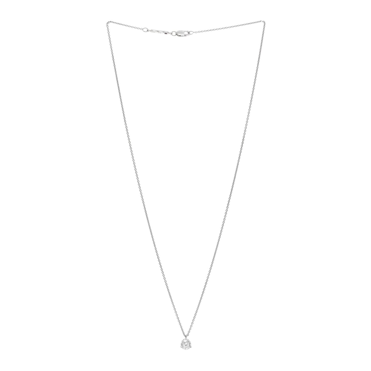 18K White Gold Diamond .92ct Cento Solitaire Pendant Necklace