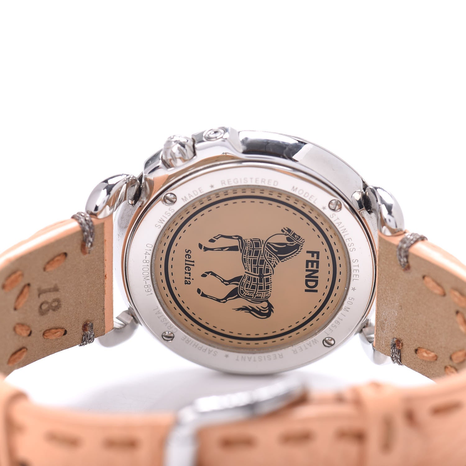 Fendi Stainless Steel Calfskin Mother of Pearl 37mm Selleria Quartz Watch Peach 4 of 5