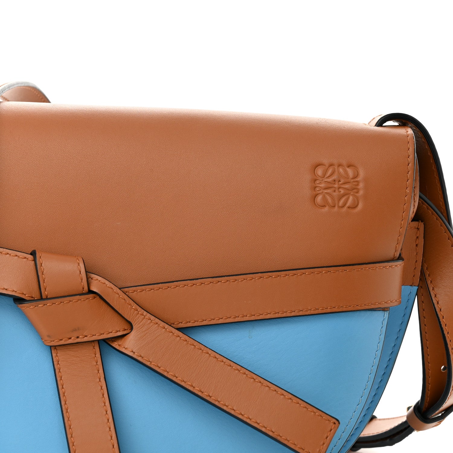 Loewe Calfskin Small Gate Crossbody Bag Tan Sky Blue 7 of 9