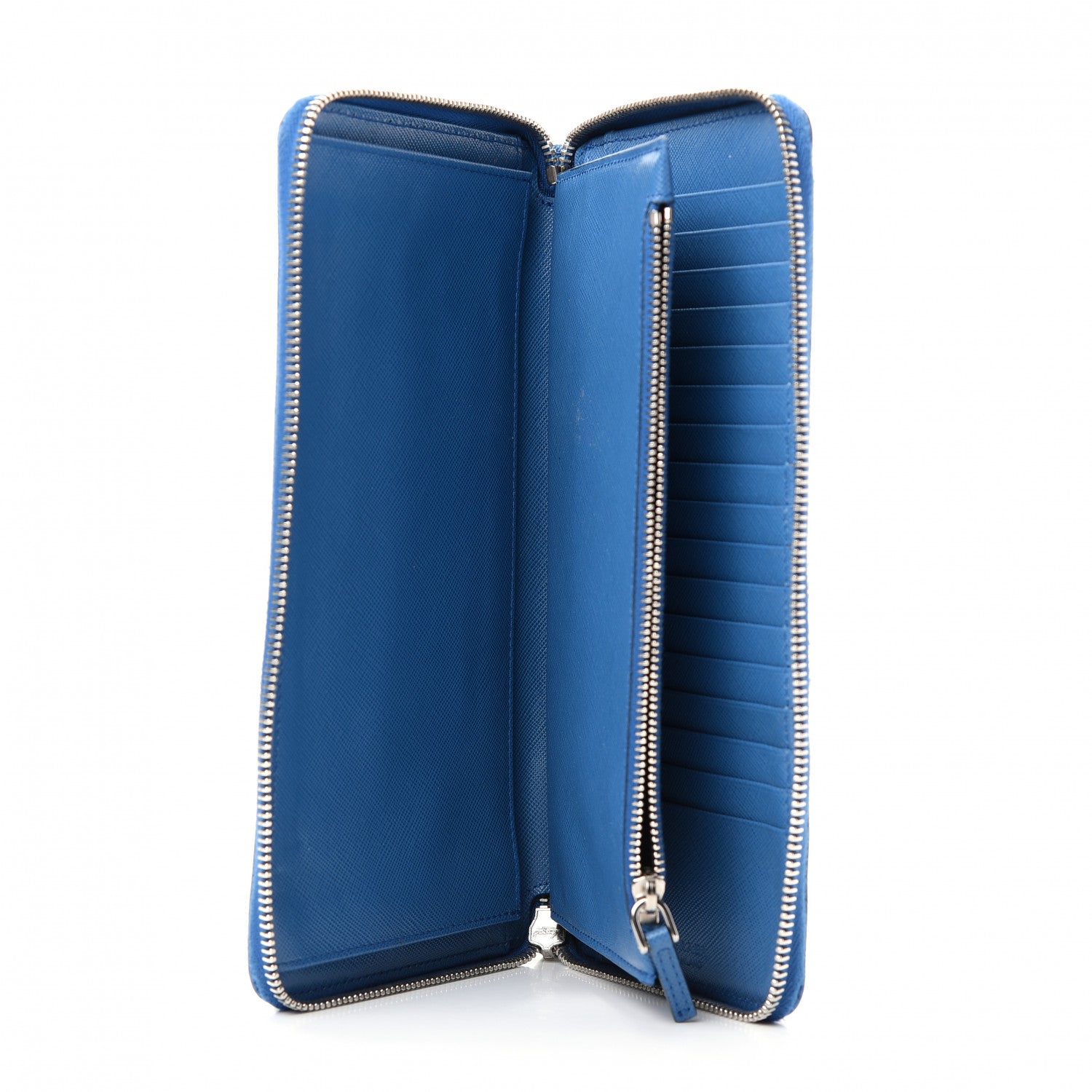 Prada Saffiano Zip Around Portfolio Wallet Azzurro 5 of 7