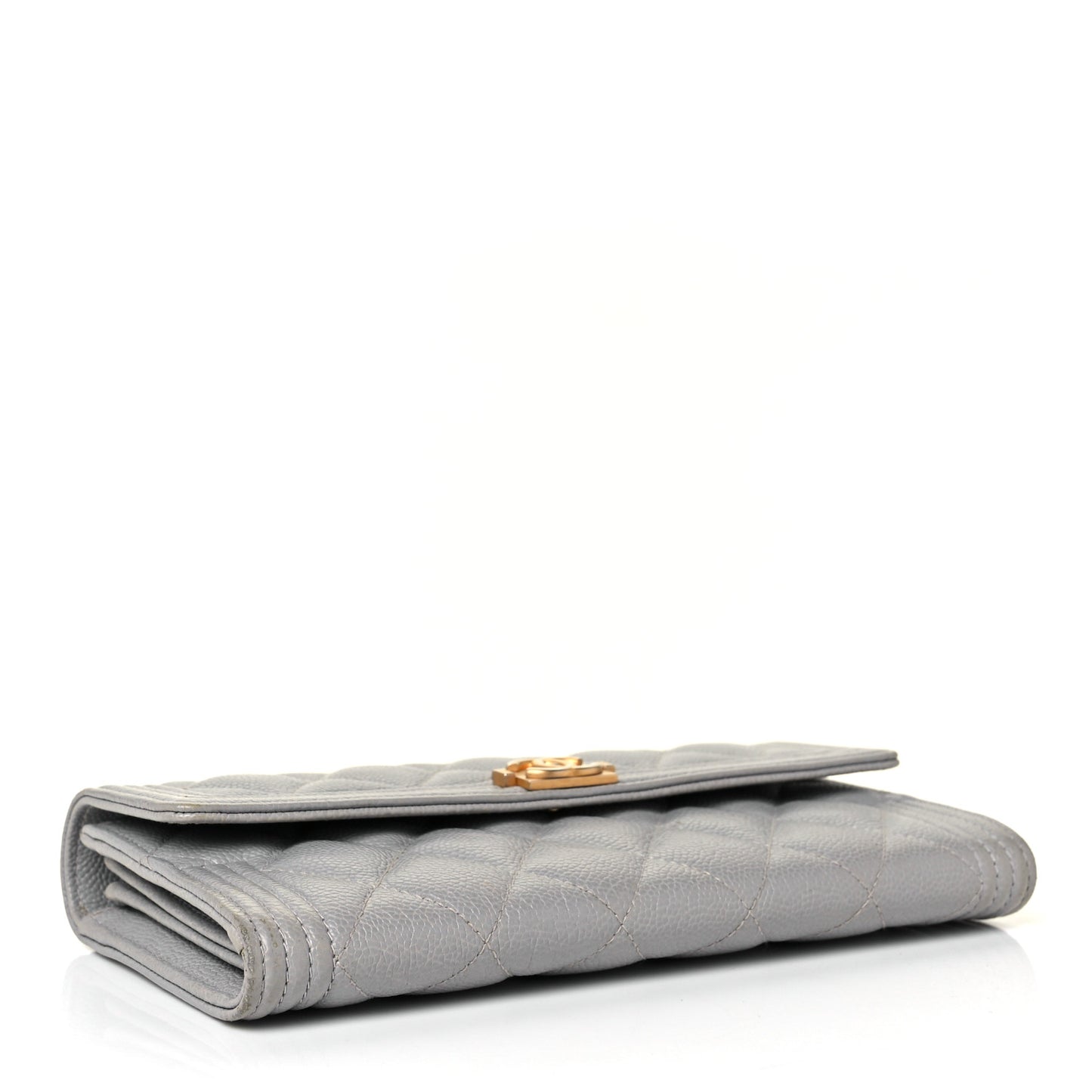 Caviar Quilted Large Boy Gusset Flap Wallet Grey