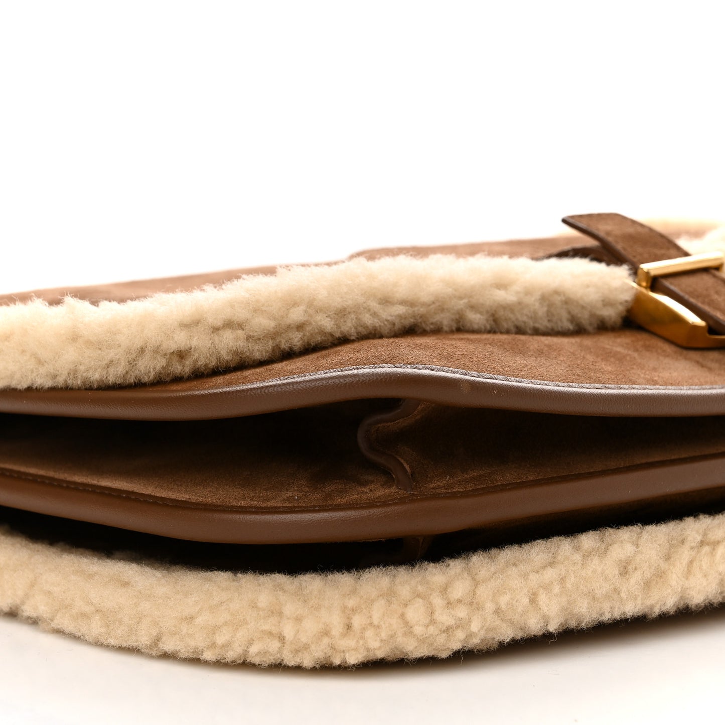 Nubuck Shearling Besace Satchel Dark Cigar Natural Beige