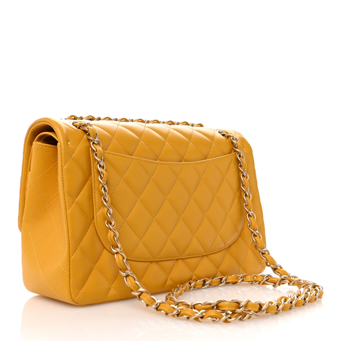 Lambskin Quilted Jumbo Double Flap Yellow