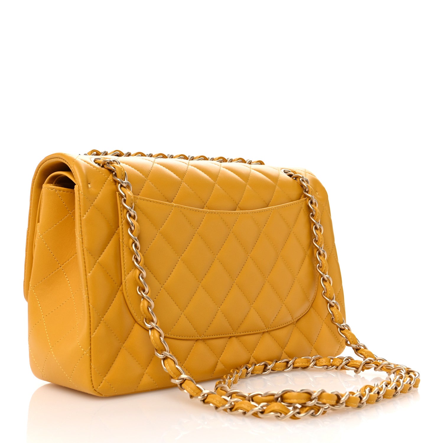 Chanel Lambskin Quilted Jumbo Double Flap Yellow 3 of 10