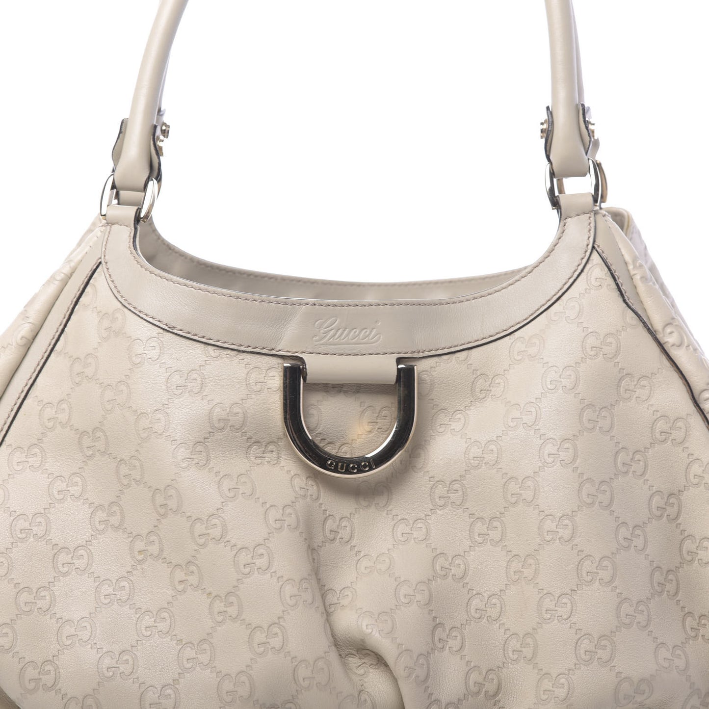 Guccissima Large D Gold Ring Shoulder Bag Off White
