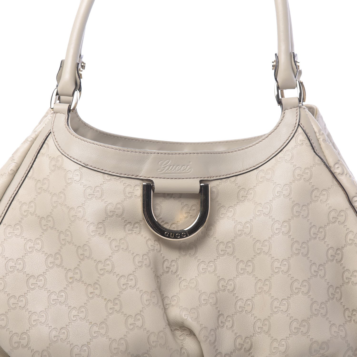 Gucci Guccissima Large D Gold Ring Shoulder Bag Off White 8 of 10