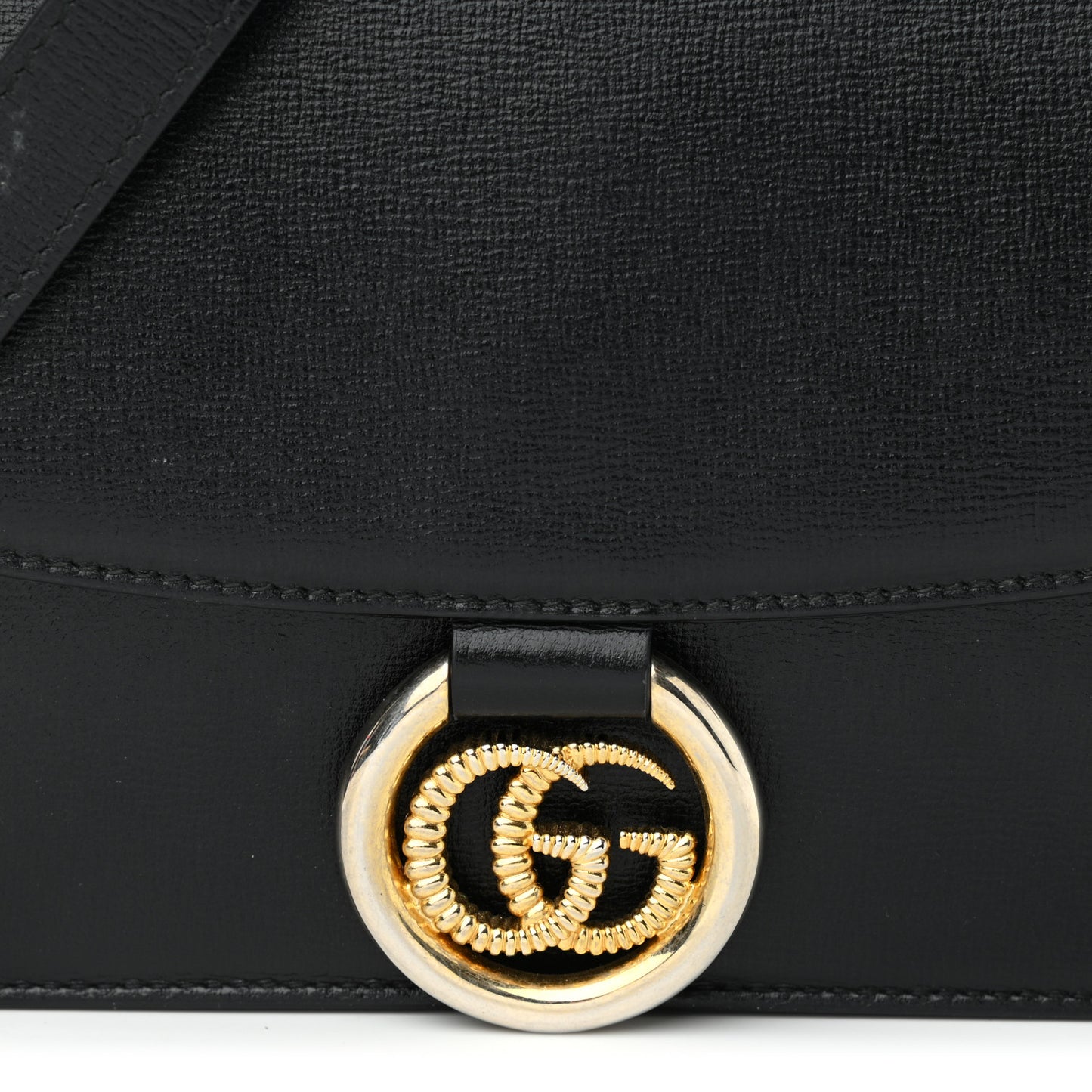 Textured Calfskin Small Torchon GG Ring Shoulder Bag Black