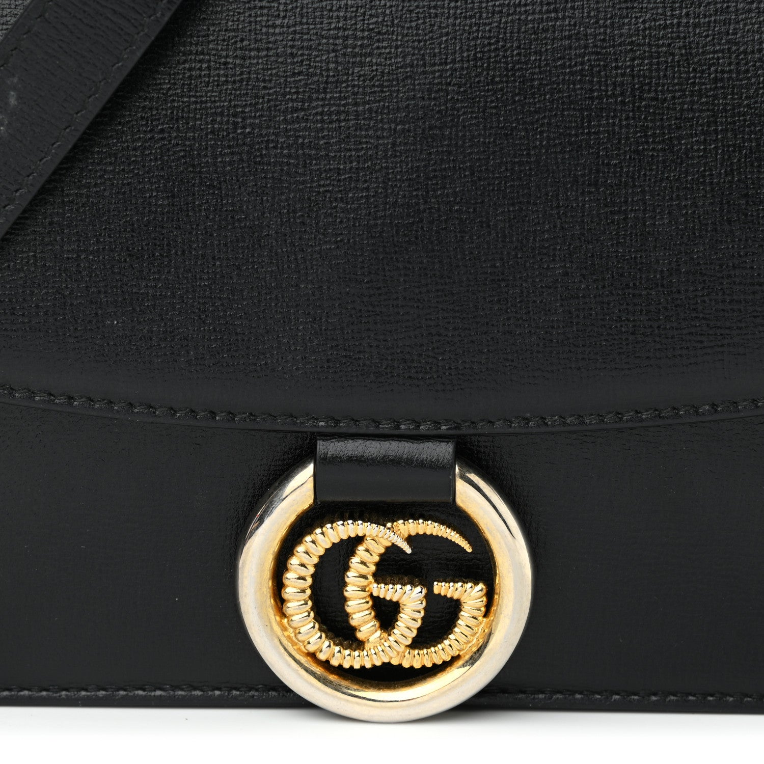 Gucci Textured Calfskin Small Torchon GG Ring Shoulder Bag Black 8 of 14