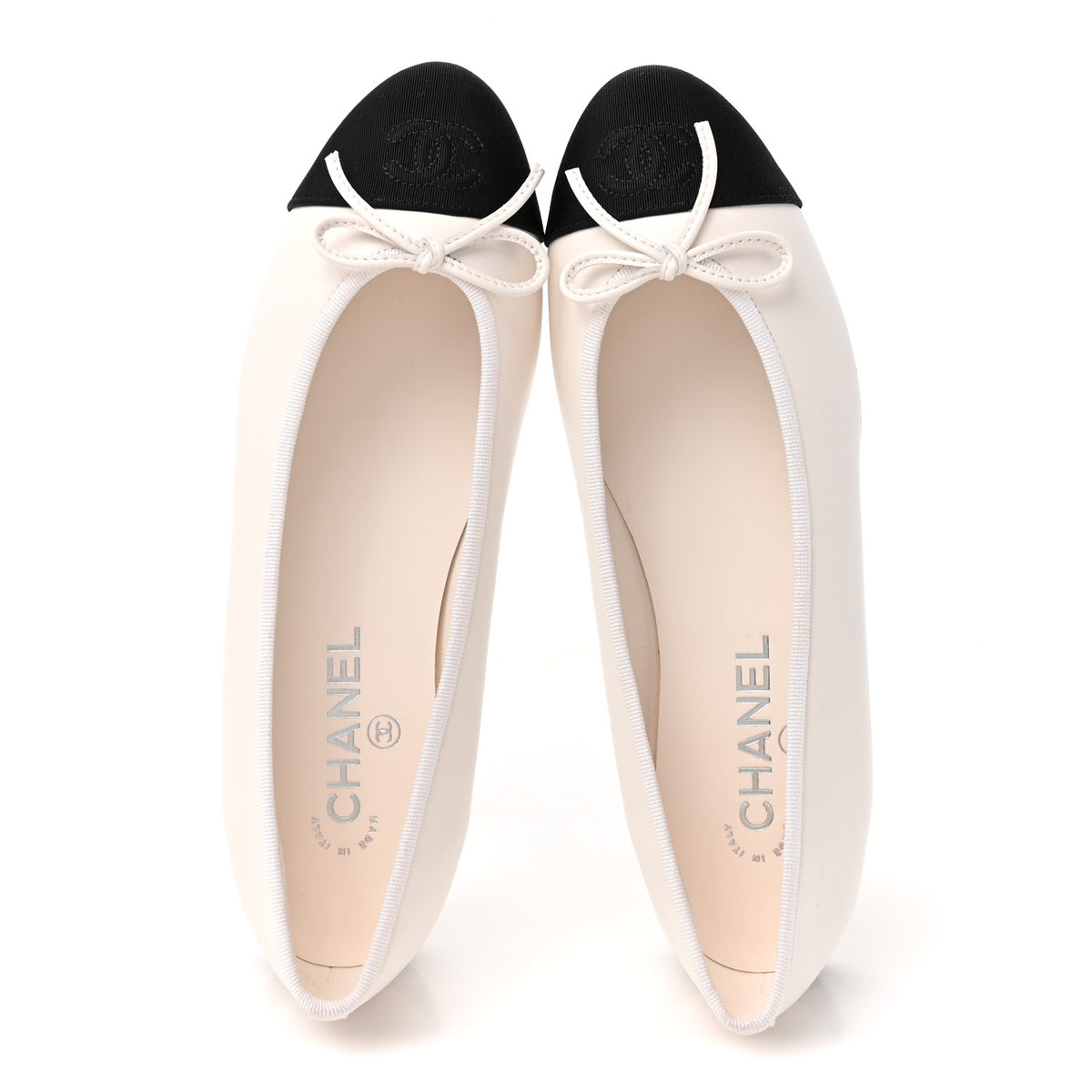 Chanel Lambskin Cap Toe CC Ballerina Flats 39 White Black 2 of 10