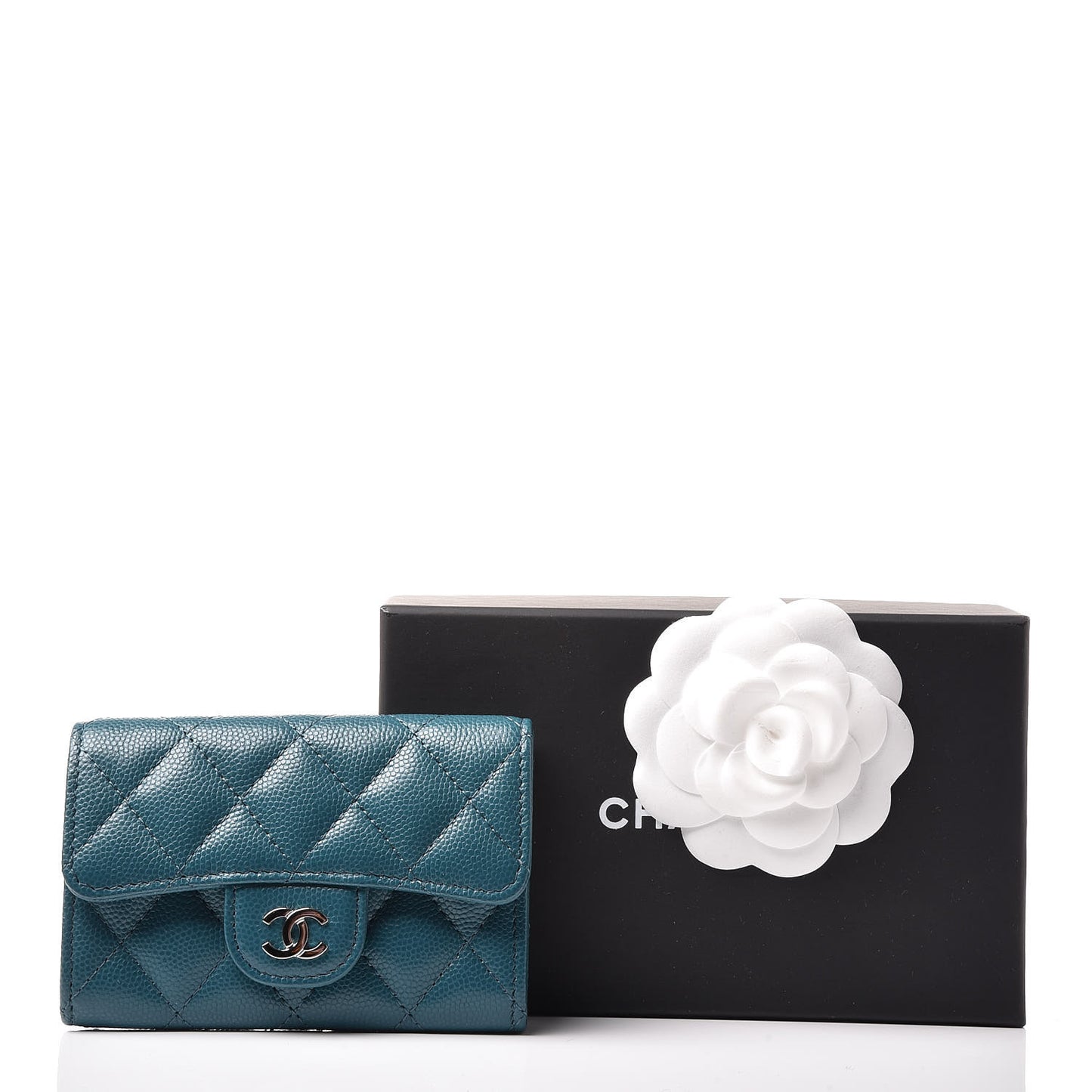 Caviar Quilted Flap Card Holder Dark Turquoise
