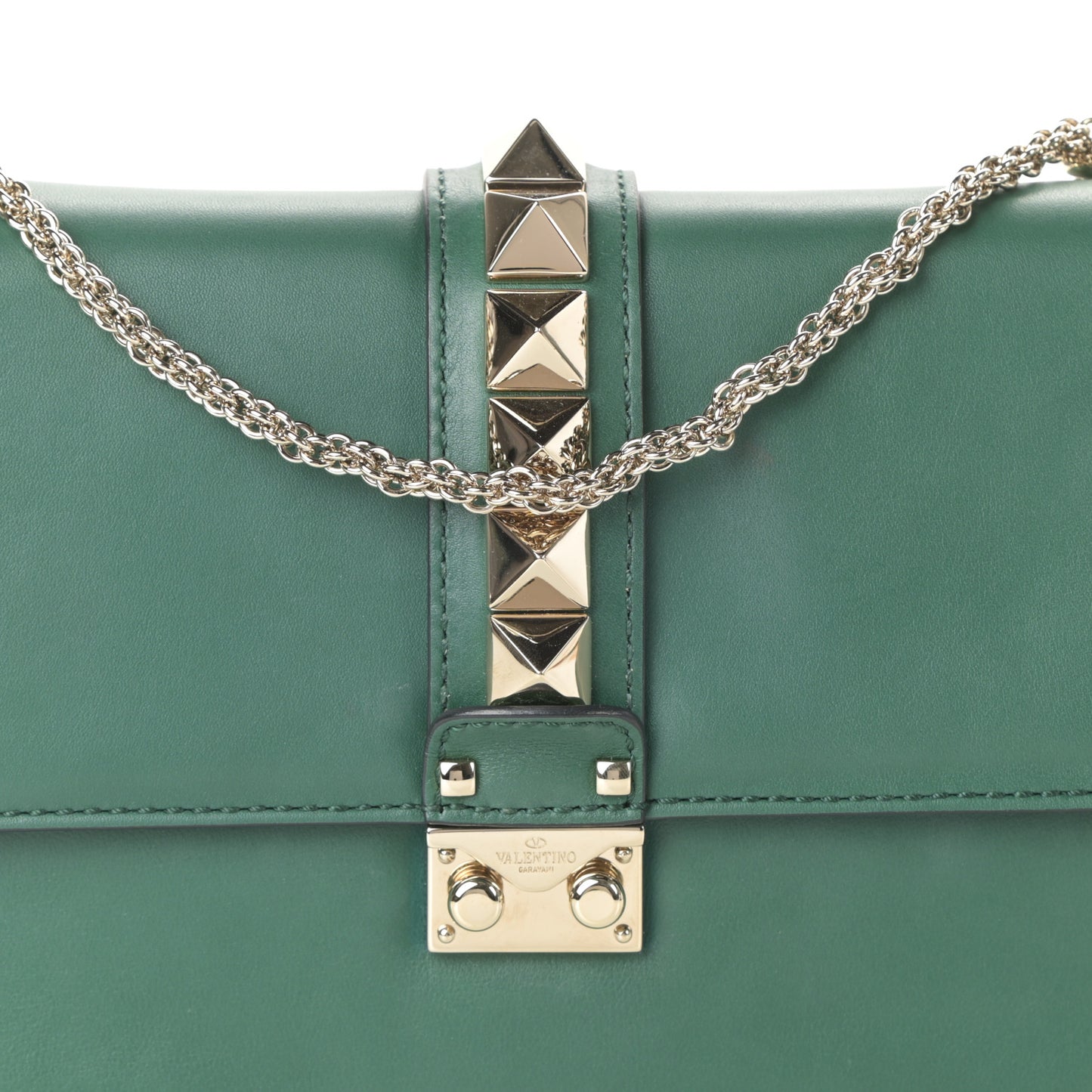 Vitello Medium Glam Lock Rockstud Flap Smeraldo