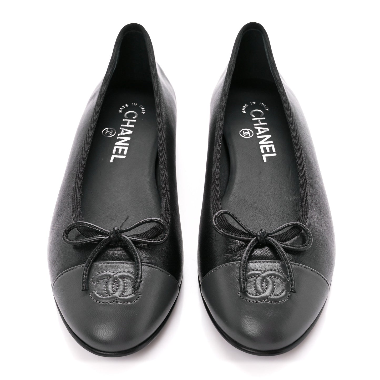Lambskin Cap Toe Ballerina Flats 38.5 Black Grey