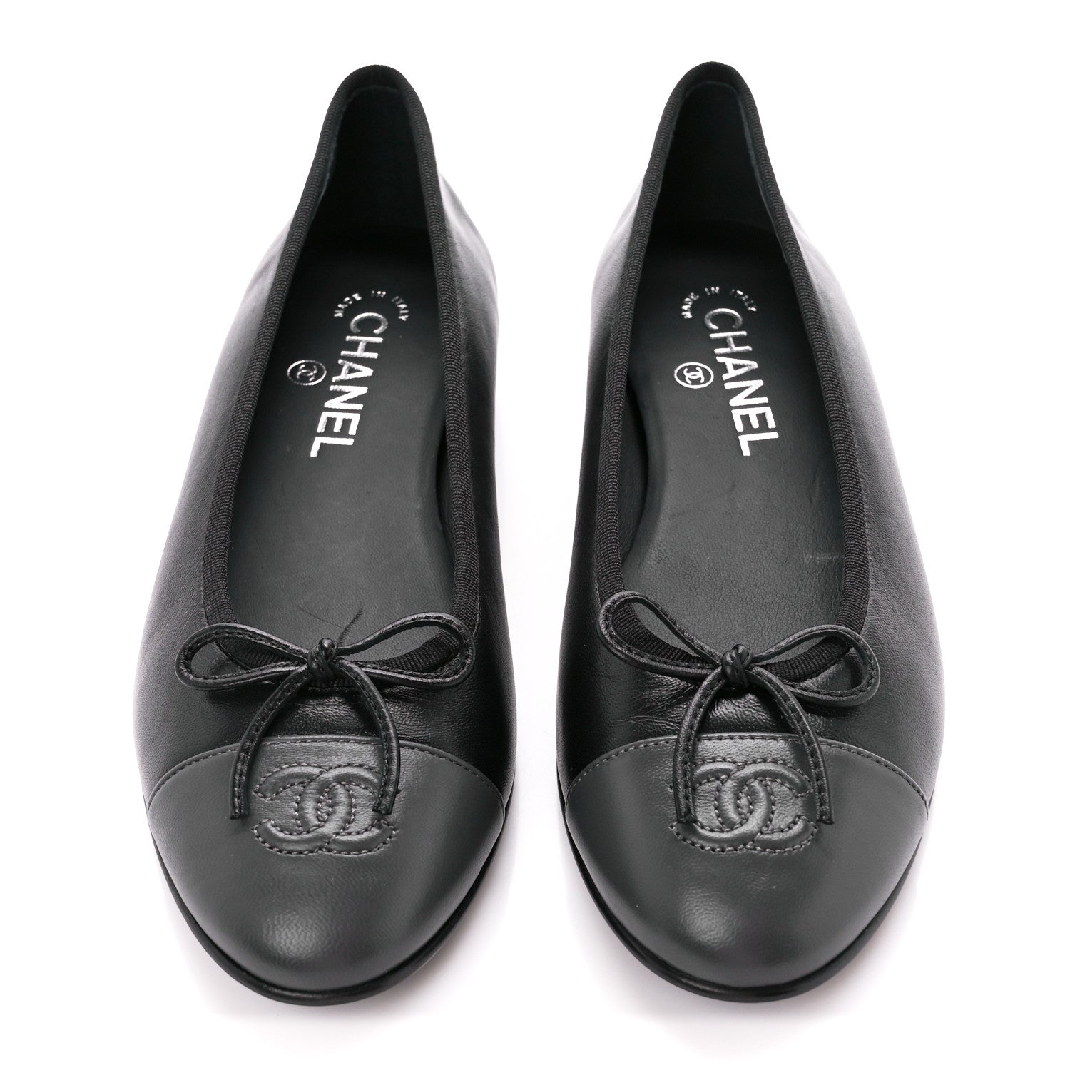Chanel Lambskin Cap Toe Ballerina Flats 38.5 Black Grey 2 of 9