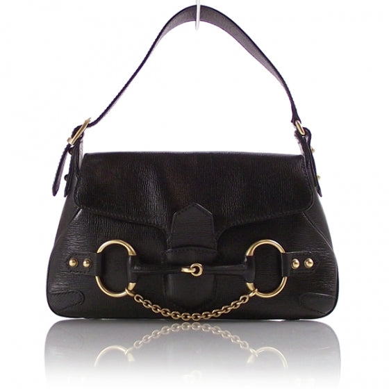 Leather Horsebit Flap Bag Black