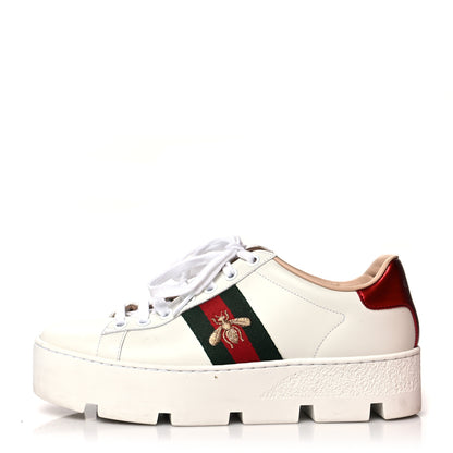 Gucci Calfskin Web Bee Embroidered Womens Ace Platform Sneakers 36 White 1 of 11