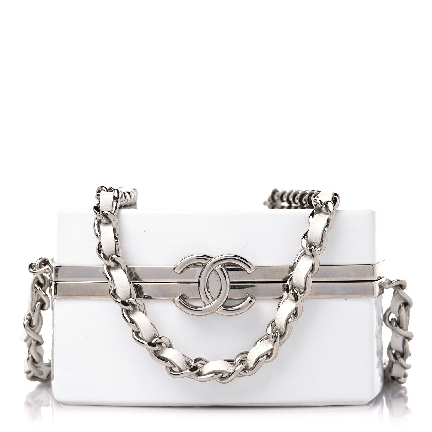 Chanel Patent Goatskin Quilted Clutch With Chain White 1 of 10