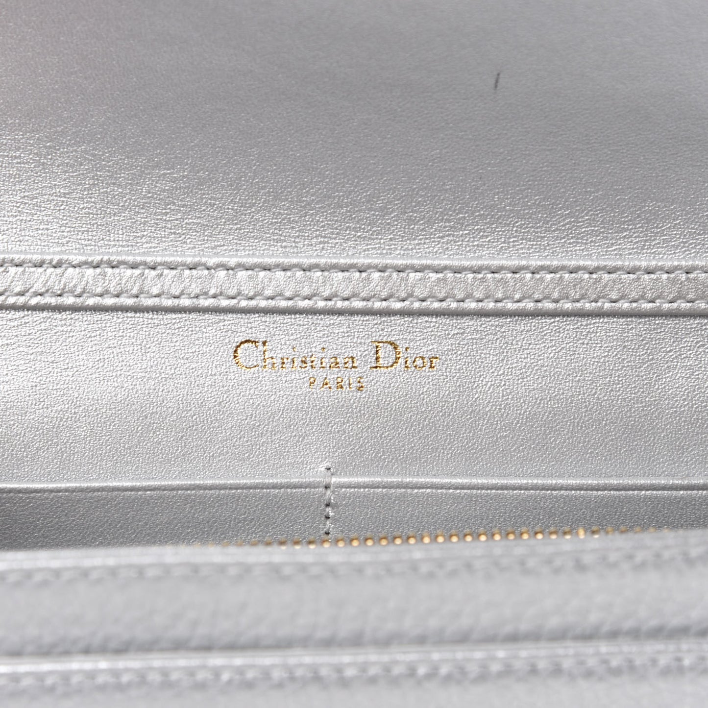 Metallic Grained Calfskin Diorama Wallet on Chain Pouch Silver