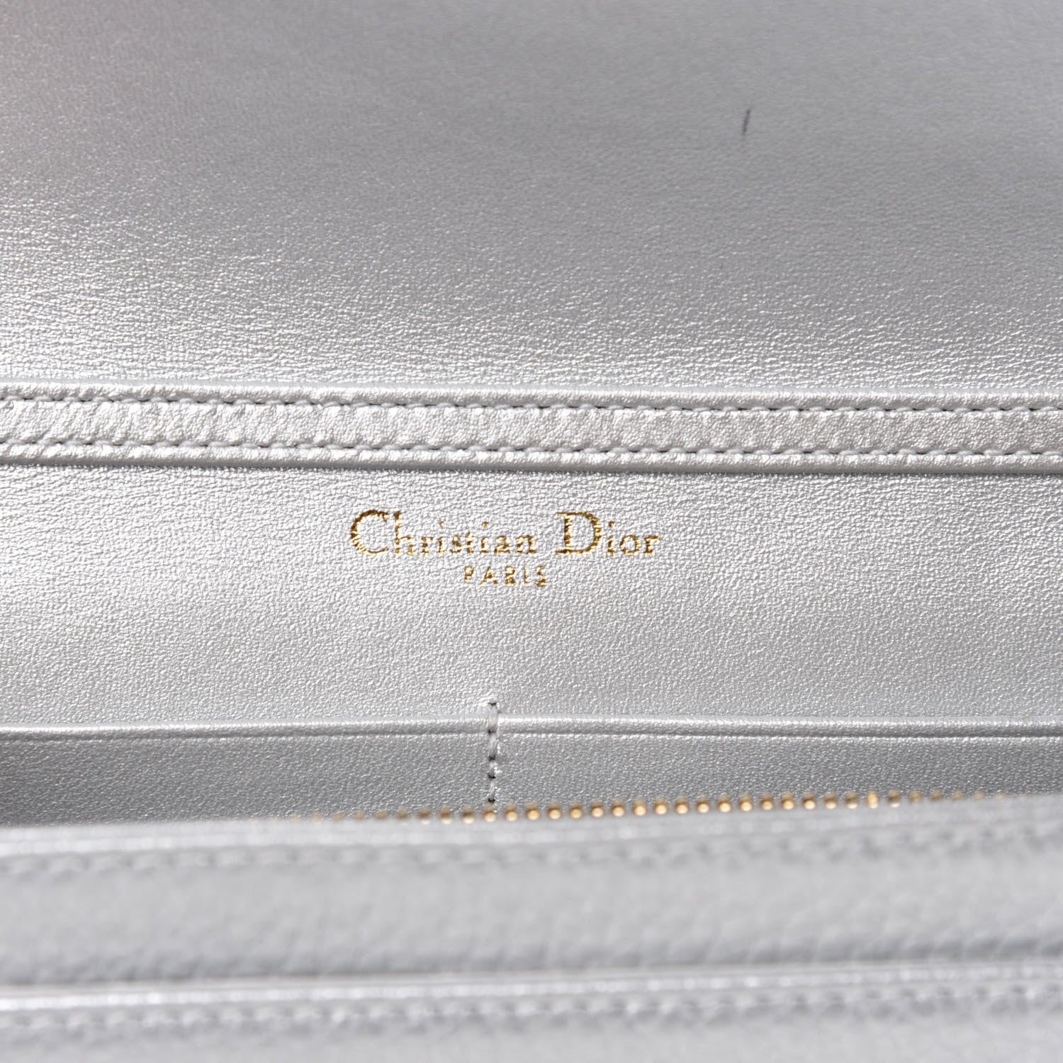 Christian Dior Metallic Grained Calfskin Diorama Wallet on Chain Pouch Silver 8 of 11