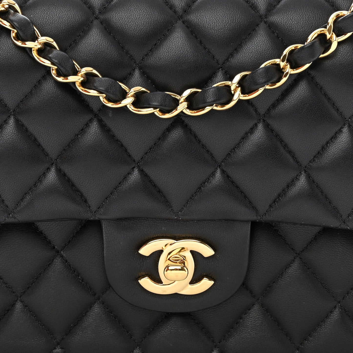 Lambskin Quilted Medium Double Flap Black