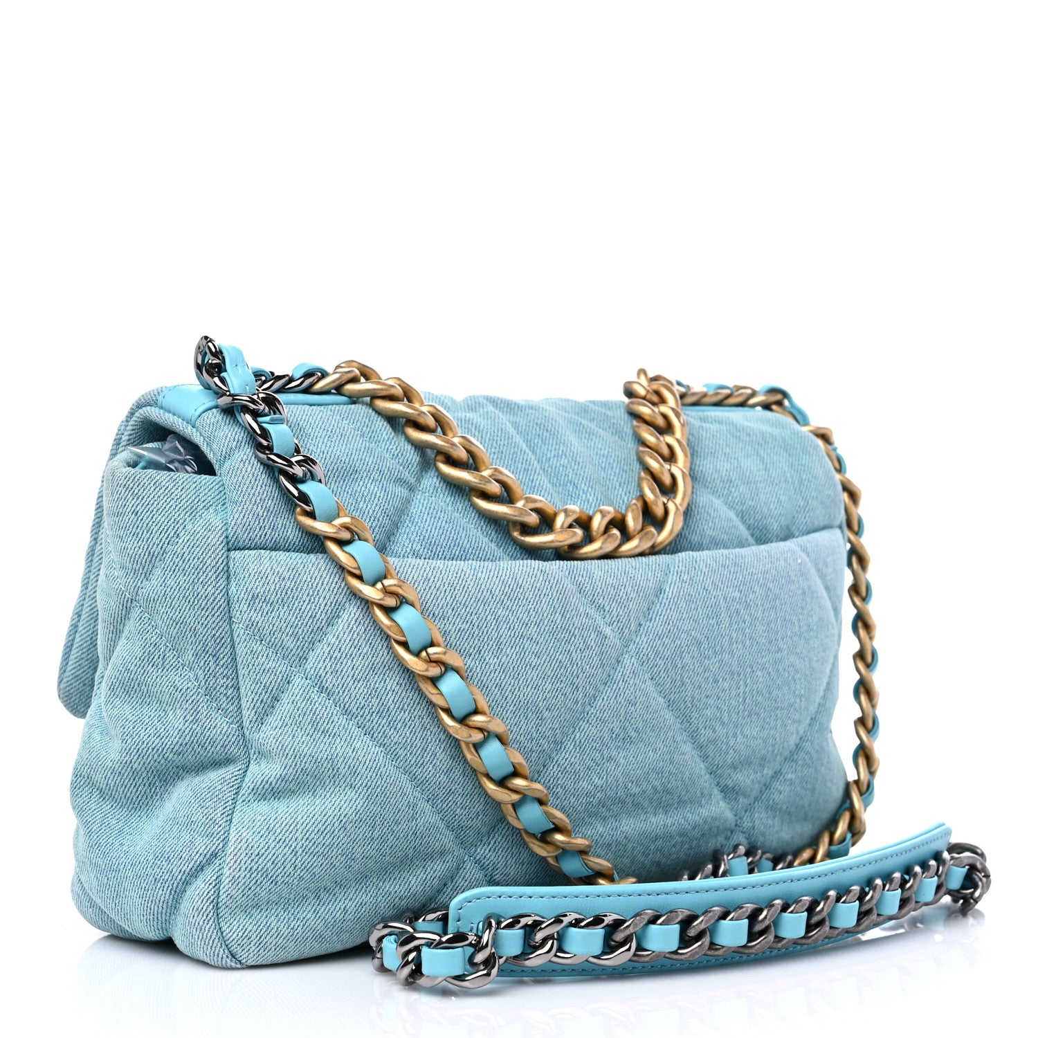 Chanel Denim Quilted Medium Chanel 19 Flap Neon Blue 3 of 13