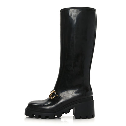 Gucci Rubber Horsebit Knee High Boots 37 Black 2 of 14