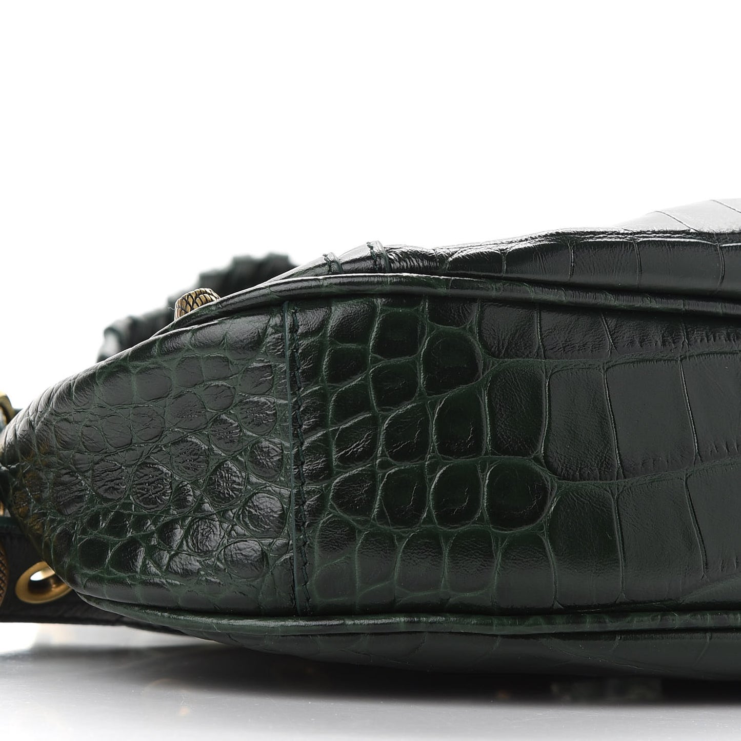 Extra Supple Calfskin Crocodile Embossed Le Cagole Shoulder Bag XS Forest Green