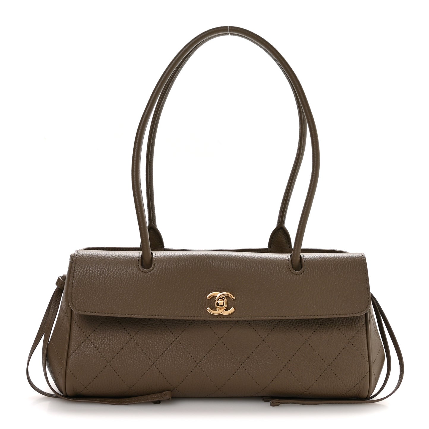 Grained Calfskin Stitched Urban Essentials Small Shopping Bag Dark Khaki