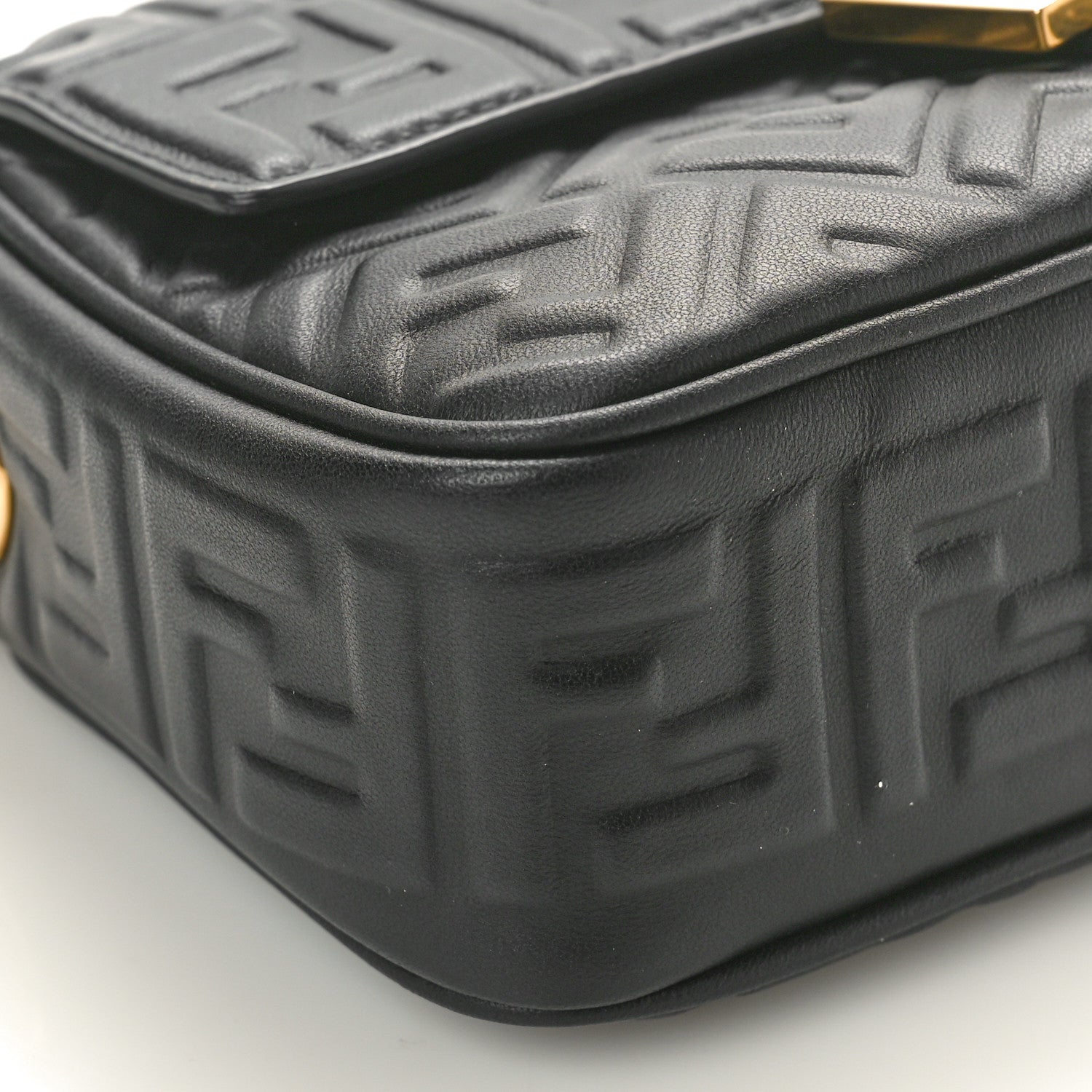 Fendi Nappa Small FF Embossed Mid Chain Baguette Black 8 of 9