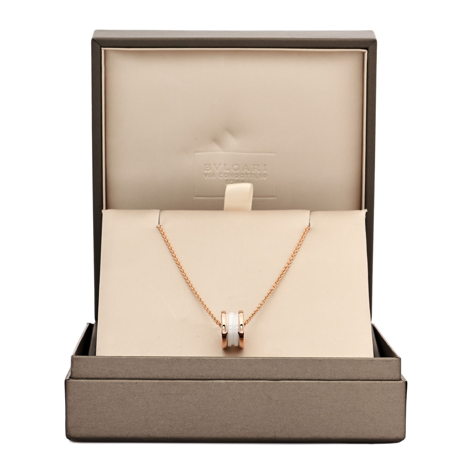 Bulgari 18K Rose Gold White Ceramic B.Zero1 Pendant Necklace 6 of 6