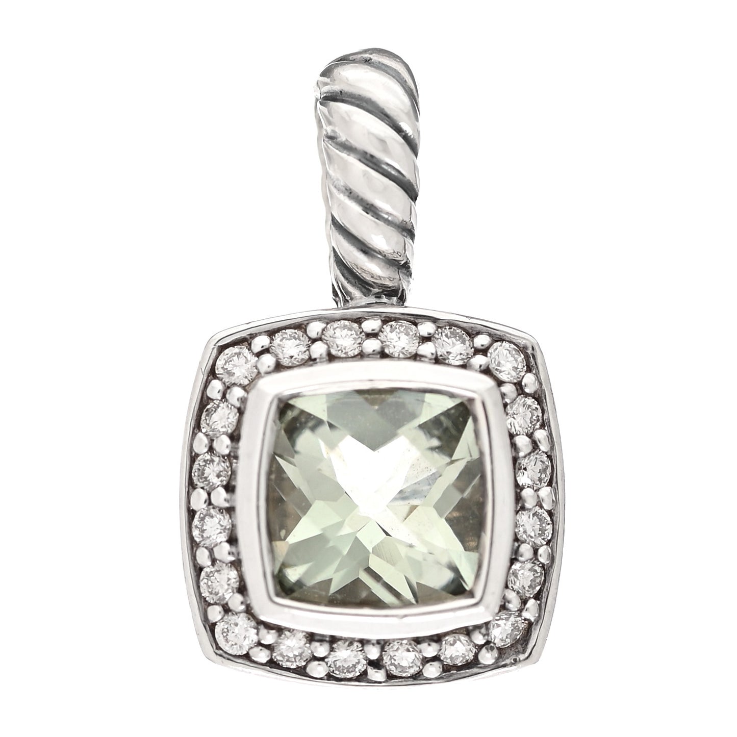 Sterling Silver Diamond Prasiolite 7mm Petite Albion Pendant