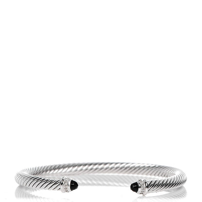 David Yurman Sterling Silver Diamond Black Onyx 5mm Cable Classics Bracelet 1 of 6