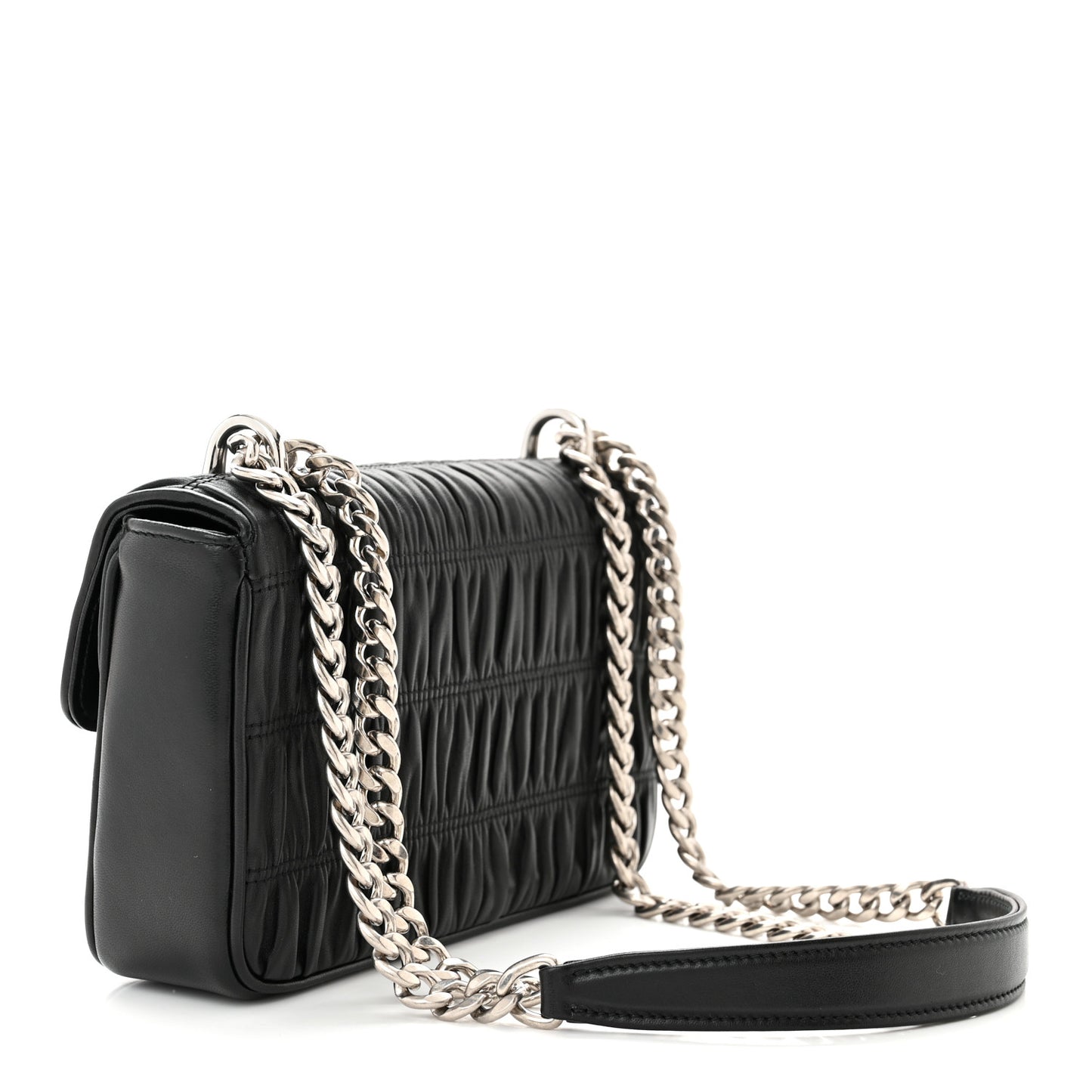 Nappa Gaufre Small Chain Flap Shoulder Bag Black