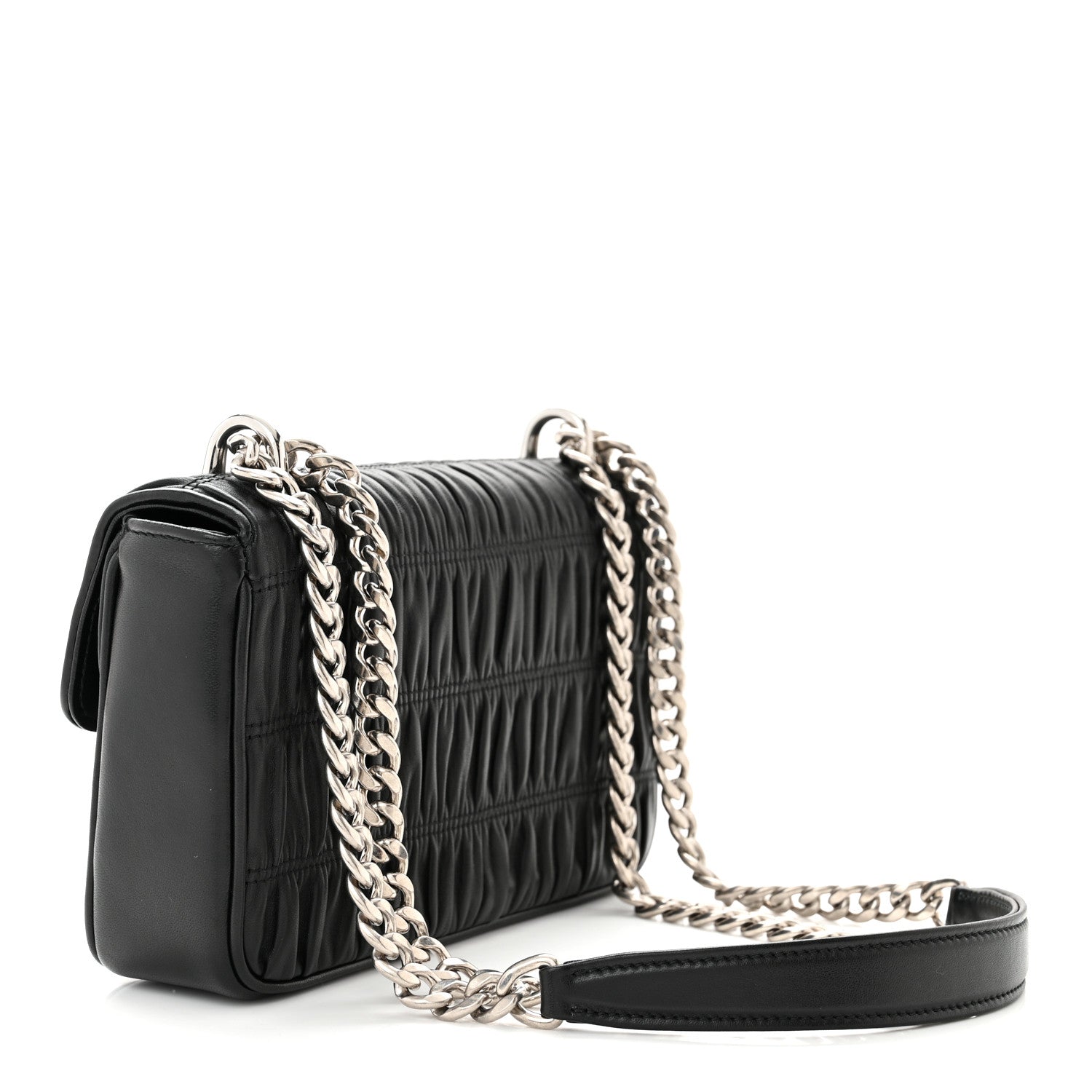 Prada Nappa Gaufre Small Chain Flap Shoulder Bag Black 3 of 11