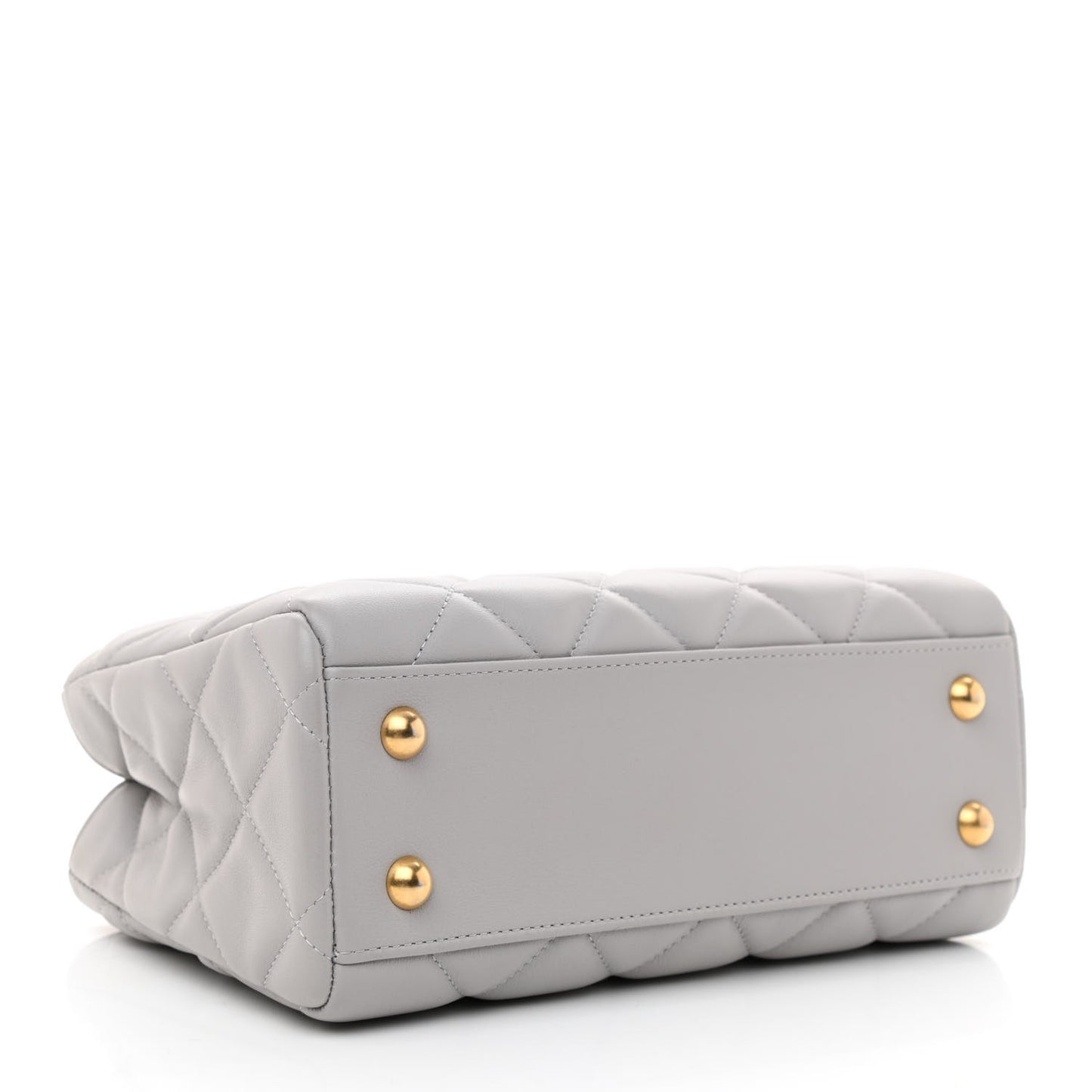Calfskin Quilted Lady Handle Clutch Tote Grey