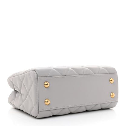 Chanel Calfskin Quilted Lady Handle Clutch Tote Grey 4 of 11