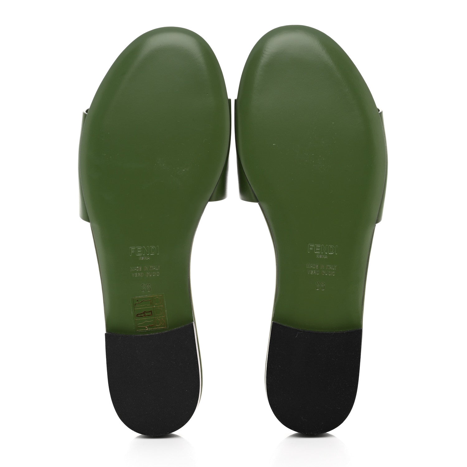Fendi Vitello Cuoio Baguette Flat Slide Sandals 36 Verde 5 of 8