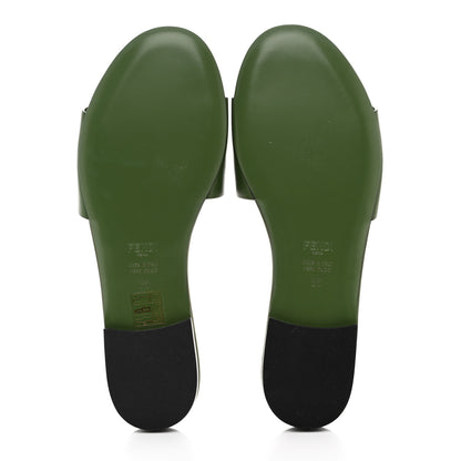 Fendi Vitello Cuoio Baguette Flat Slide Sandals 36 Verde 5 of 8