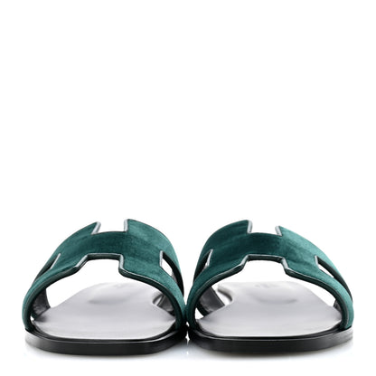 Hermes Velvet Nappa Oran Sandals 40 Vert Fonce 3 of 9