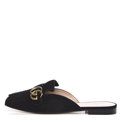 Gucci Kid Scamosciato GG Marmont Fringe Slippers 41 Black 1 of 8