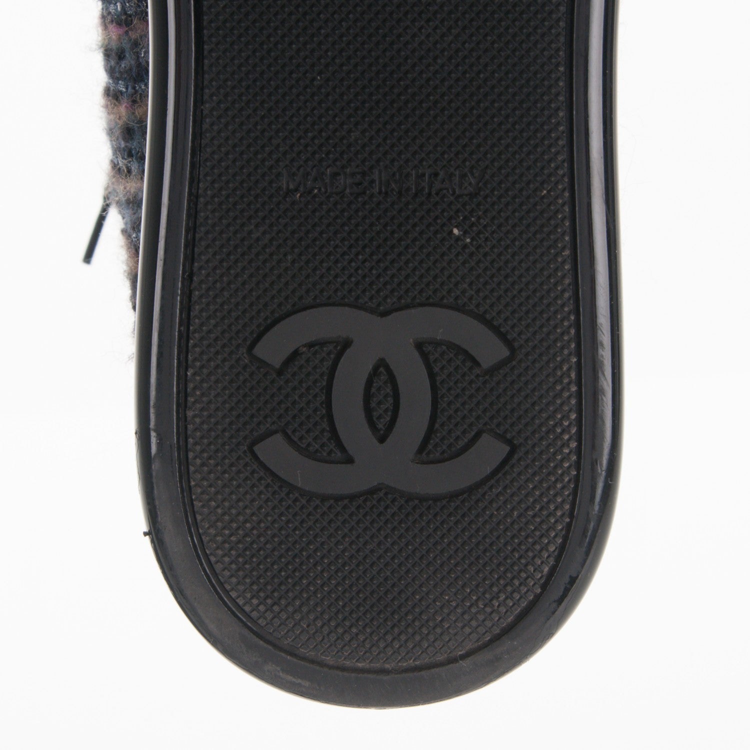 Chanel Tweed Lambskin High Top Sneakers 40 Navy Black Khaki 6 of 7