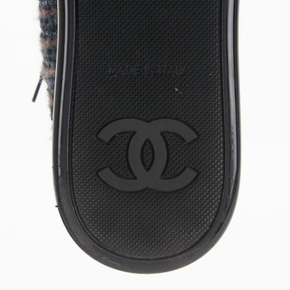 Chanel Tweed Lambskin High Top Sneakers 40 Navy Black Khaki 6 of 7