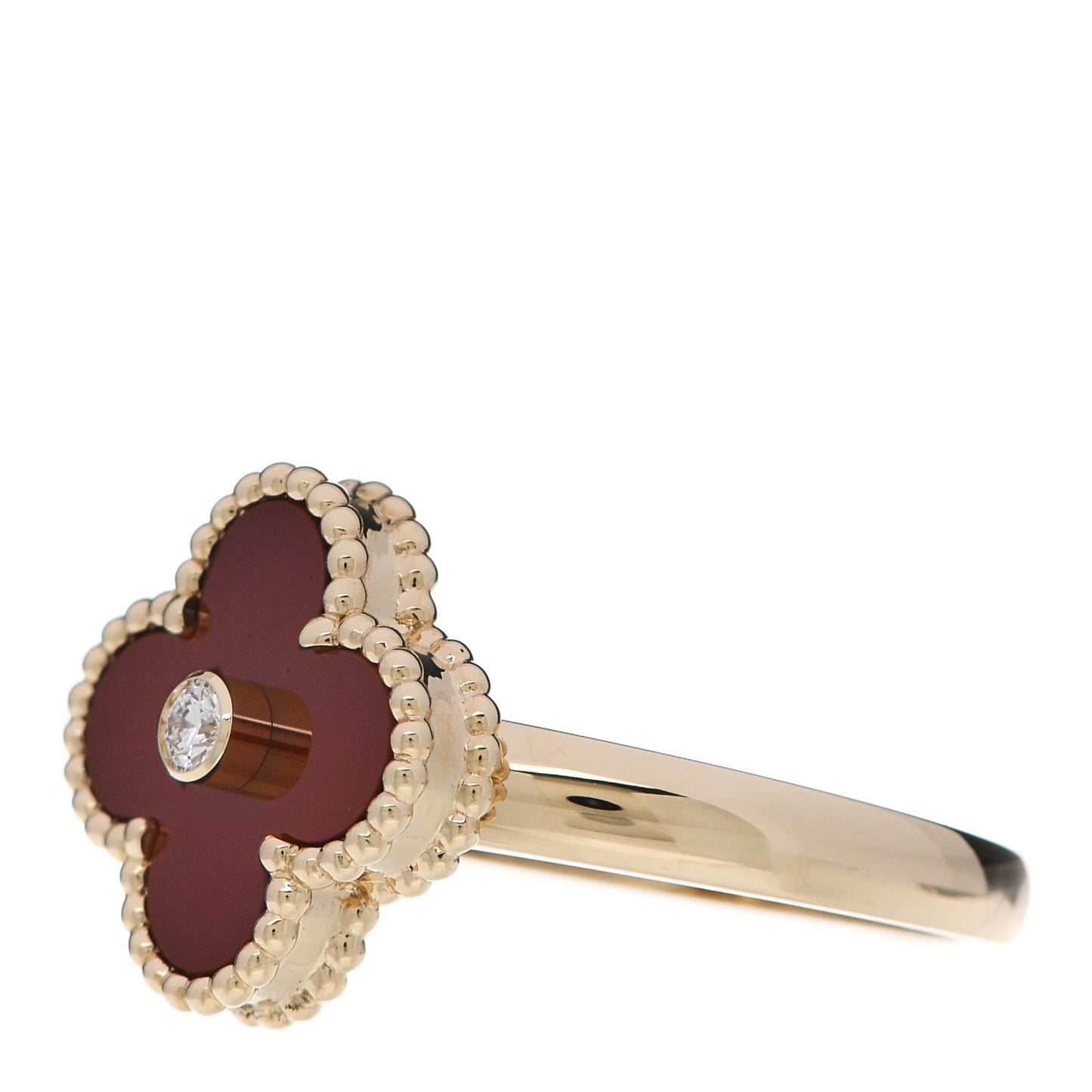 18K Yellow Gold Diamond Carnelian Vintage Alhambra Ring 59 8.75