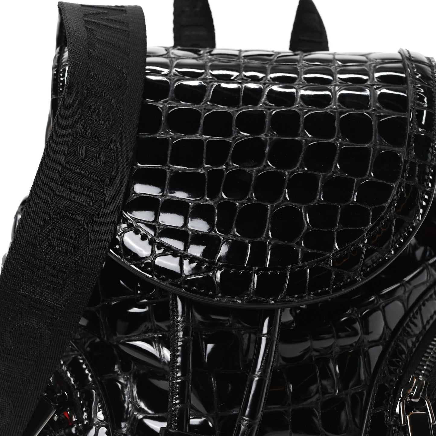 Calfskin Alligator Embossed Small Explorafunk Backpack Black
