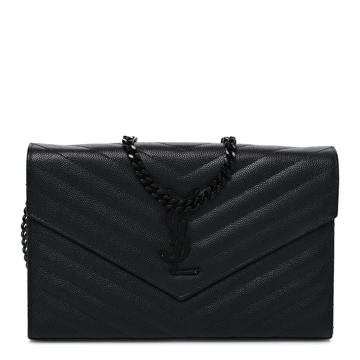 Grain De Poudre Matelasse Chevron Monogram Monochrome Envelope Chain Wallet Black