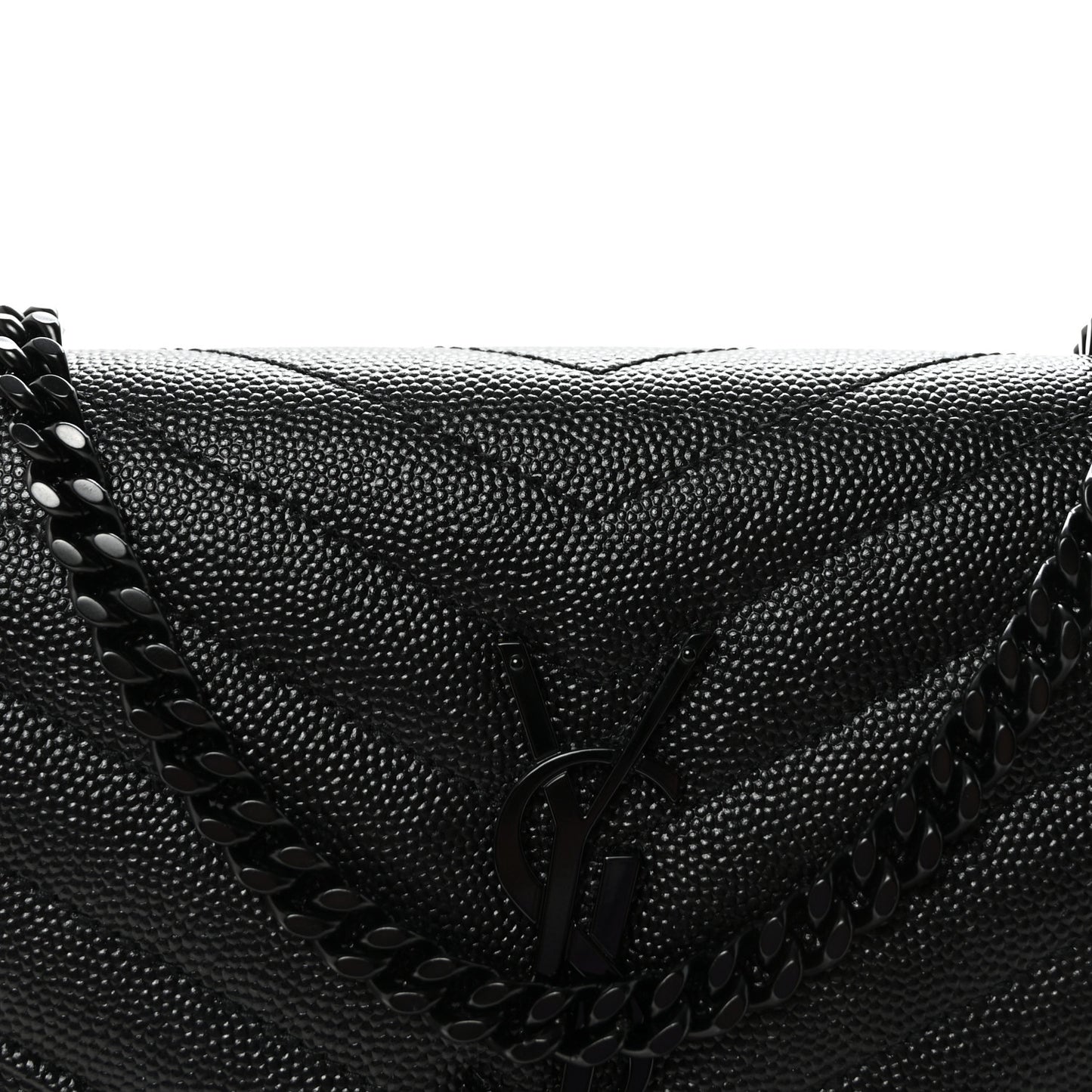 Grain De Poudre Matelasse Chevron Monogram Monochrome Chain Wallet Black