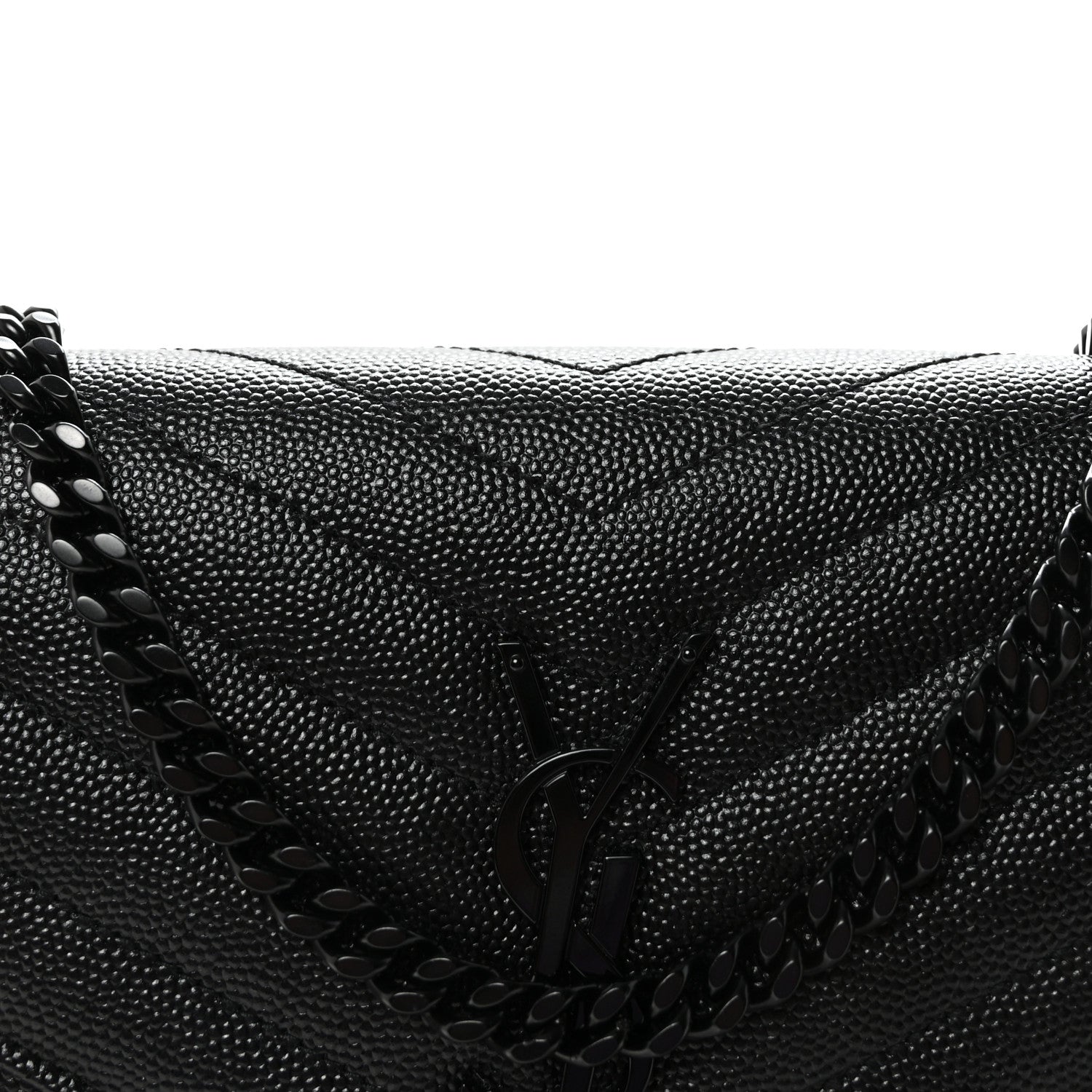 Saint Laurent Grain De Poudre Matelasse Chevron Monogram Monochrome Chain Wallet Black 7 of 9